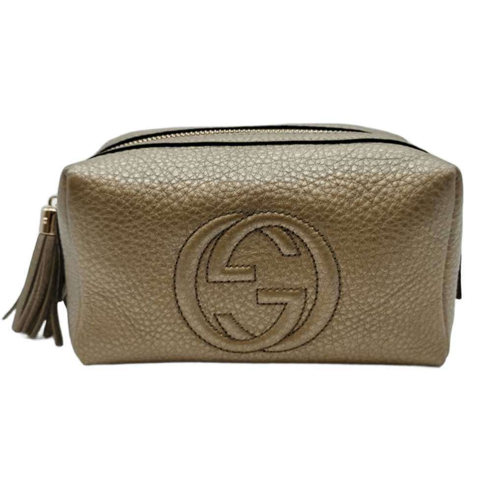 Gucci Soho Pouch, Metallic Gold Color, Leather, 308636, Women's, GUCCI
